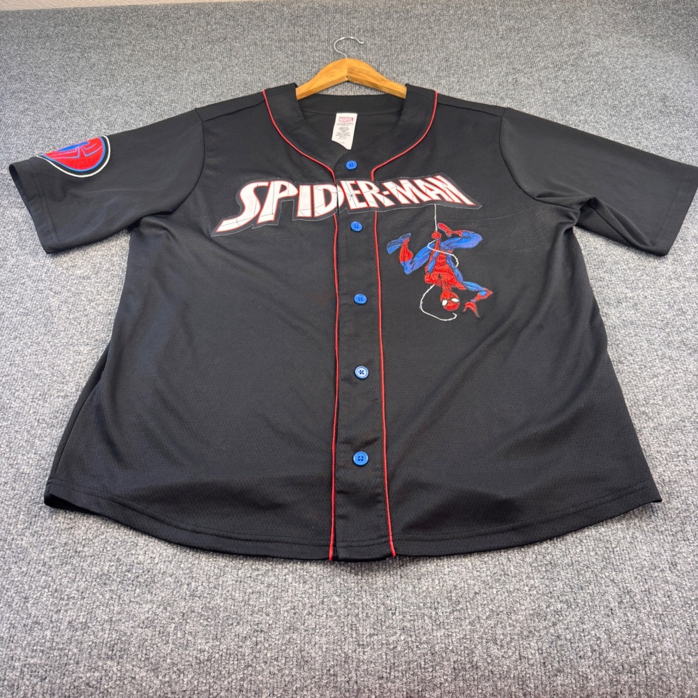 Marvel Spider-Man Baseball Jersey Mens XL Black Good Embroidered Mesh 62